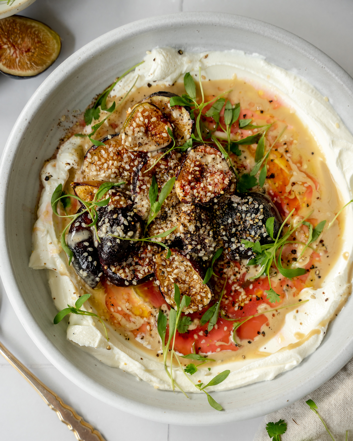 Roasted Figs with Tahini and Labneh