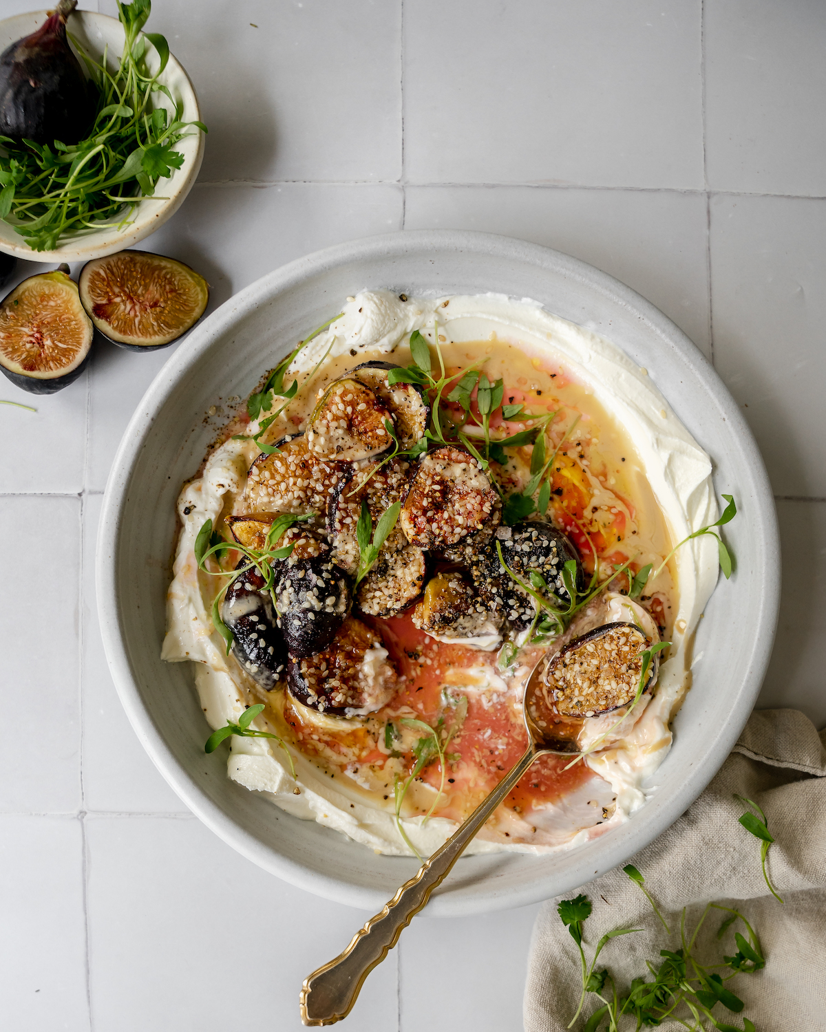 Roasted Figs with Tahini and Labneh