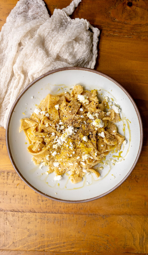 Passover Pappardelle pasta with lemon and pepper